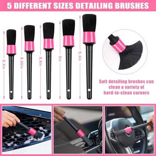 Car Cleaning Kit, Car Vacuum Interior Detailing Cleaner Kit with High Power Handheld Vacuum, Brush Set, Windshield Tool, Duster, Towels, Complete Car Care Tools for Women (Pink) - color: Pink