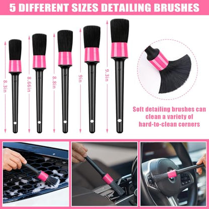Car Cleaning Kit, Car Vacuum Interior Detailing Cleaner Kit with High Power Handheld Vacuum, Brush Set, Windshield Tool, Duster, Towels, Complete Car Care Tools for Women (Pink) - color: Pink