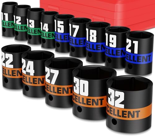 14 Pieces 1/2-Inch Drive Impact Socket Set, 11-32mm Shallow Socket, 6 Point Metric Sockets for Automotive Repair, Equipment Maintenance - size: 1/2 Inch Metric