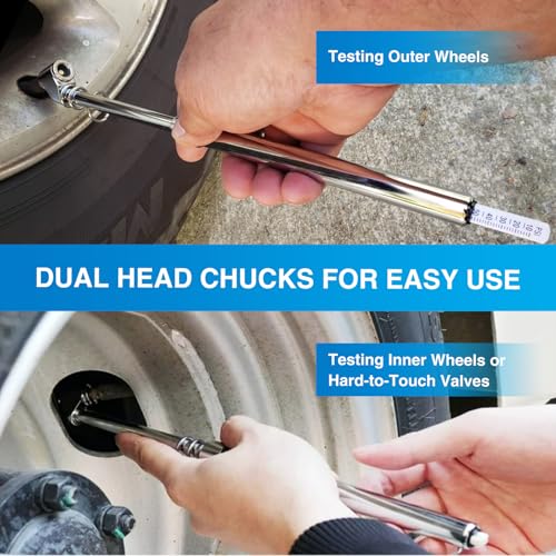 Nilight Dual Head Tire Pressure Gauge Heavy Duty Truck Air Chuck Range 10-150PSI 1-10Bar Tire Pressure Checker Straight-On Tire Air Gauge Extended Tube for Semi Truck, RV, Car, Motorcycle - color: 2pc Tire Pressure Gauge