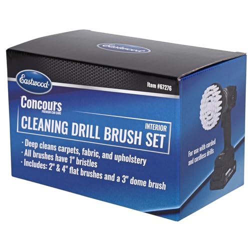Eastwood Concours Interior Cleaning Drill Brush Attachment Set | 3-PC Professional Brush Scrubber Set for Car Detailing & Automotive Carpet Deep Cleaning | Includes 2", 4" Flat Brushes & 3" Dome Brush