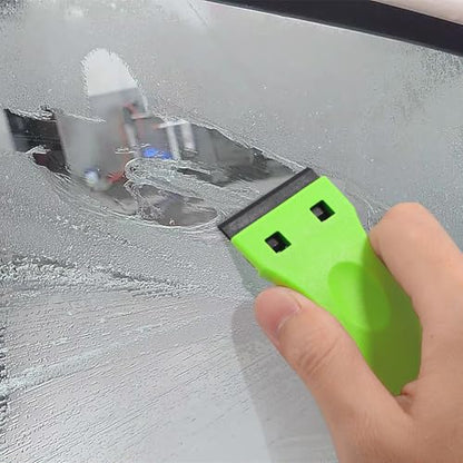 EHDIS 1.5" Plastic Razor Scraper with 10pcs Double Edged Plastic Blades for Removing Labels Stickers Decals on Glass Windows - color: Noen Green