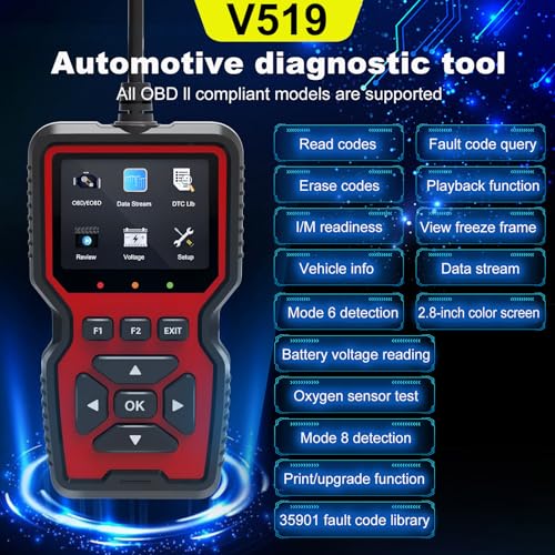 Yourkar OBD2 Scanner Diagnostic Tool, Code Reader OBD II Scanner with Reset & Live Data, Professional Check Engine Fault Code Reader I/M Readiness for OBD2 Cars, Car Accessories