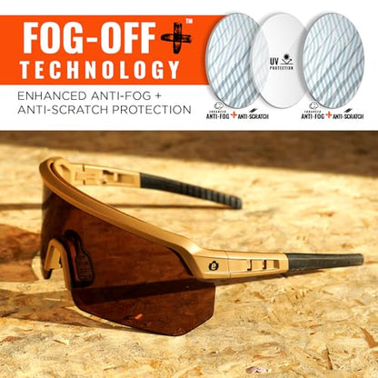 Ergodyne Skullerz AEGIR Anti Fog, Anti Scratch Safety Sunglasses, High Contrast Color Enhancing Lenses, ANSI z87.1 - color: High Contrast Bronze Lens