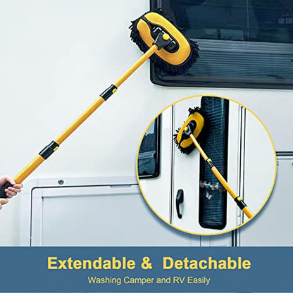 YeewayVeh Car Wash Brush with Long Handle, Microfiber Car Wash Mop with Replaceable Chenille Brush Head, Soft Cleaning Brush with 15° Curved Extension Pole Car Wash Kit for RV Truck Camper, Yellow - color: Yellow, size: 2 pieces