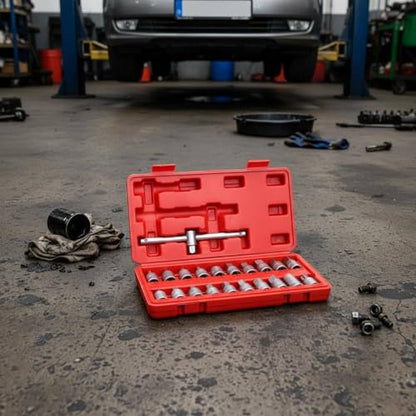 23 Pieces Drain Plug Socket Set Metric Universal Transmissions Drain Tool High Hardness Steel Oil Pan Bolt Wrench Kit for Mechanics, Garage