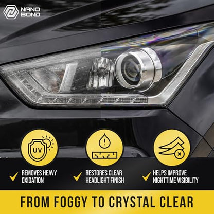 Nano Bond Ceramic Headlight Restoration Kit - No Power Tools Needed, Self-Leveling Headlight Clear Coat, 3 Easy Steps, Removes Oxidation from Foggy Plastic Lenses, 30ml Bottle