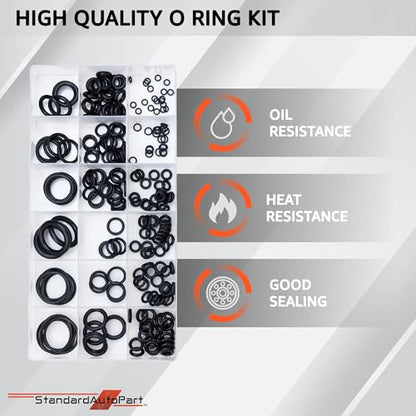 StandardAutoPart Silicone Universal Black O-Ring Sealing Gasket Washer Seal Assortment Set for Automotive & General Plumbling and Faucet Repair (225Pcs) - style: 225Pcs