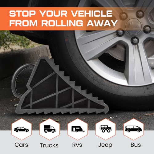 Taifa Wheel Chocks for Travel Trailers, RV Wheel Stoppers Tire Chock with Portable Handle for Camper Cars Trucks etc., Black, 2Packs - color: 461-2 packs