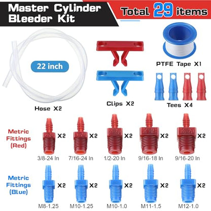 Enhon Master Cylinder Bleeder Kit Replacement for 14151, 22 inch Hose, Clip, SAE and Metric Fittings Universal Fit, Complete Brake Bleeder Kit with PTFE Tape