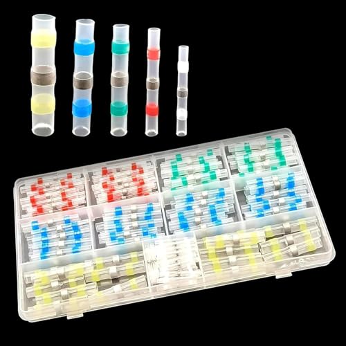 160 PCS Heat Shrink Solder Seal Connector Kit, 5 Sizes Waterproof Butt Connectors, Insulated Heat Shrink Electrical Wire Terminals, Universal for Car, Motorcycle Wiring Repairs (Multicolored) - size: 160 PCS