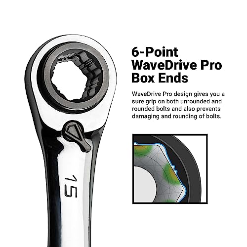 Capri Tools 4-in-1 120-Tooth Box End Reversible Ratcheting Wrench Set, Metric and SAE, 4-Piece with 16 Sizes - size: Metric and SAE (4-Piece Set)