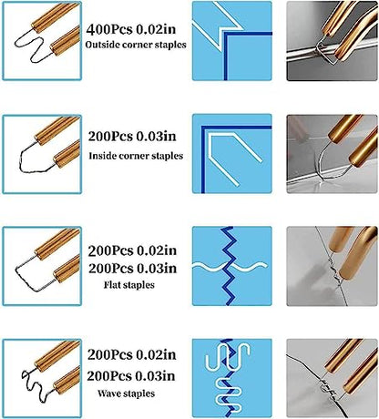 1400PCS Plastic Welding Kit, Plastic Welder Staples, with Storage Box, Welding Staples, 6 Different Shapes Welder Kit, Stainless Steel Pre-Cut
