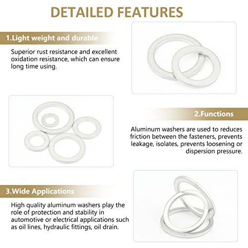 560 Pieces Automotive Drain Plug Gaskets, Oil Crush Washers, Kindroufly 18 Sizes Aluminum Flat Washers Assortment Set (M6 to M24)