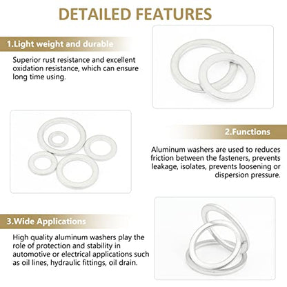 560 Pieces Automotive Drain Plug Gaskets, Oil Crush Washers, Kindroufly 18 Sizes Aluminum Flat Washers Assortment Set (M6 to M24)