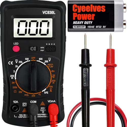 Digital Multimeter Pocket, Multifunction Battery Tester with Backlight Test Wire, Voltage Tester with LCD Display, Multimeter with AC DC Voltmeter Ohm Volt Amp Tester Measure Current Resistance Diode - color: Black