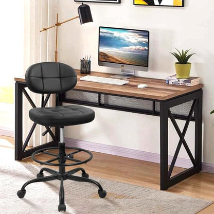 KLASIKA Drafting Stool with Backrest, Tall Adjustable Height Office Chair, PU Leather Swivel Rolling Stool with Footrest & Wheels for Standing Desk, Bar, Salon, Spa, Lab, Counter, Home, Black，4PK - color: Black With Backrest, size: 4PK