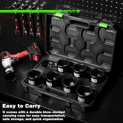 TecoTek 3/4" Drive 6-Point Impact Socket Set, 9-Piece Jumbo Assortment, Cr-Mo, SAE, 2-1/16 Inch to 2-1/2 Inch, 1/2" F to 3/4" M Impact Socket Adapter - size: 9PC SAE (2-1/16" to 2-1/2")