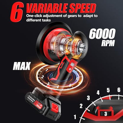Cordless Car Buffer Polisher, 6-Speed Orbital (5500RPM) DA Polisher with 2x 21V 2000mAh Batteries, 6 Inch Lightweight Power Buffer for Car Detailing, Waxing, Polishing & Scratch Removal