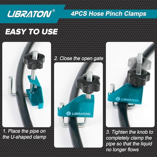 Libraton 4PCS Hose Pinch Off Pliers Set, Hose Clamp Pliers Automotive for Fuel Line, Brake Line Clamp Coolant Radiator Hose Clamp Kit- 3/8" 1/2" 1" 1-3/4" Fluid Gas Line Clamps Tools