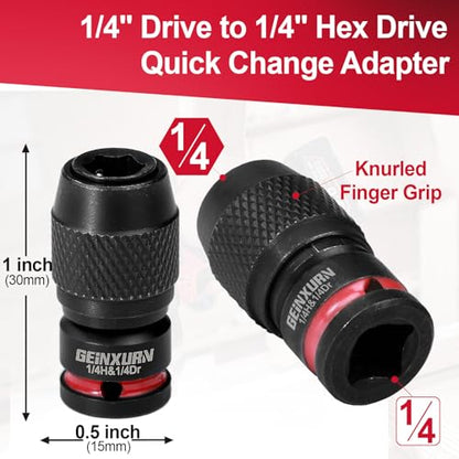 Geinxurn 6PCS Impact Screwdriver Bit Holders, 1/4-Inch Square Drive to 1/4-Inch Quick Release Hex Socket Adapter for Impact Wrench - size: 6pcs