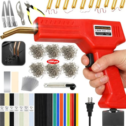 Upgraded 220W Plastic Welder Kit for Car Bumper Repair, 2-in-1 Hot Stapler & Plastic Welding Gun, Fix Cracked Plastic in Seconds, with1000 Staples &100 Welding Rods, Easy DIY Automotive Repair tool - color: Red