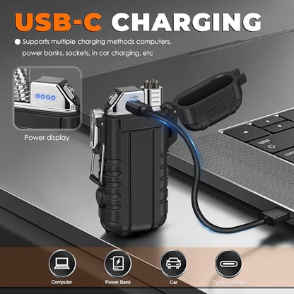 Lafagiet Electric Lighter USB C, Powerful Dual Arc Plasma Flame, with Flashlight, Wind & Waterproof Lighters for Candle, Camping, Grill, Emergency - color: F53-bk