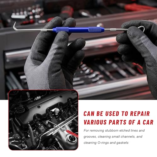 2 PCS Carbon Steel Hook Tool and Pick Set, Precision Double End Hook and Pick Tool Puller Remover, O-Ring Seal Gasket Picks Set Auxiliary Dismantling Fittings for Most Cars (Red+Blue) - color: Red+Blue