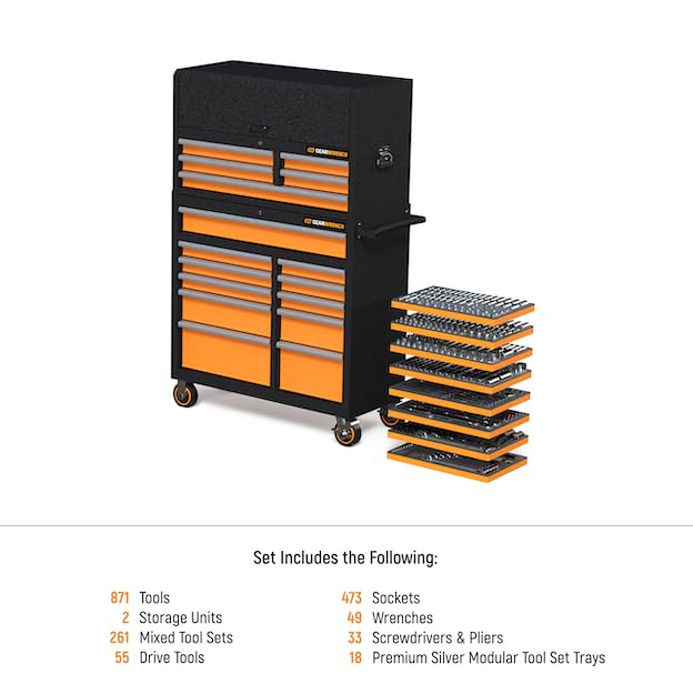 GEARWRENCH 873 Piece Master Mechanics Tool Set in Premium Modular Foam Trays with GSX Mobile Tool Storage | MEGAMOD873 - style: 873 Piece