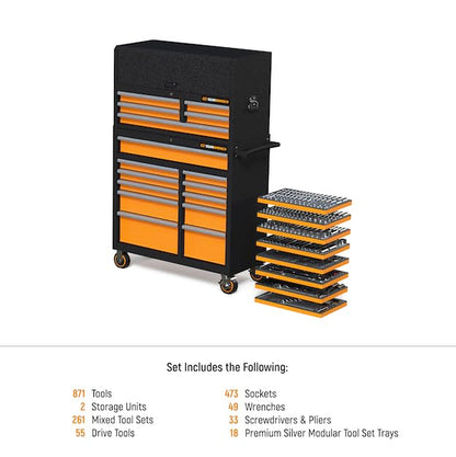 GEARWRENCH 873 Piece Master Mechanics Tool Set in Premium Modular Foam Trays with GSX Mobile Tool Storage | MEGAMOD873 - style: 873 Piece