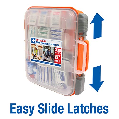 24/7 First Aid OSHA Compliant First aid Kit, All-Purpose 100-Person Emergency First Aid Kit for Business, Home, and Car in Plastic Case with Easy-Slide Latches, 336 Pieces