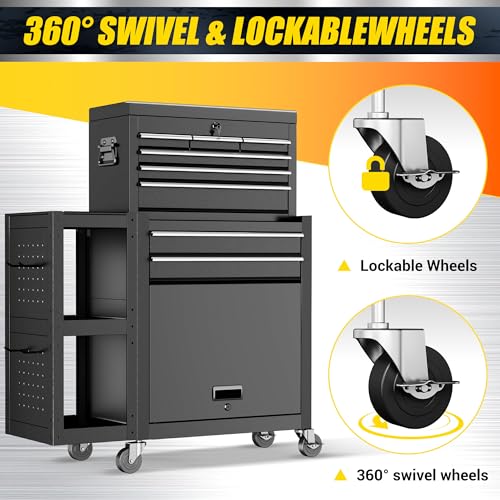 8 Drawer Tool Chest with Wheels, Exclusive 3-In-1 Tool Box Combo with Removable 4-Tire Utility Cart, Locking Mechanic Tool Cart with Liner for Warehouse, Workshop, 35”W x 13”D x 43”H -2026 New Upgrade