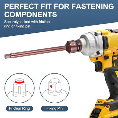 HARFINGTON 2pcs Impact Hex Bit Socket 1/2" Drive 8H (8mm) Hex Bits 6" Length S2 Steel Metric Impact Wrench Socket Adapter Tool for Automotive Repair Industrial Construction and Home DIY - size: H8 x 1/2" x 6"