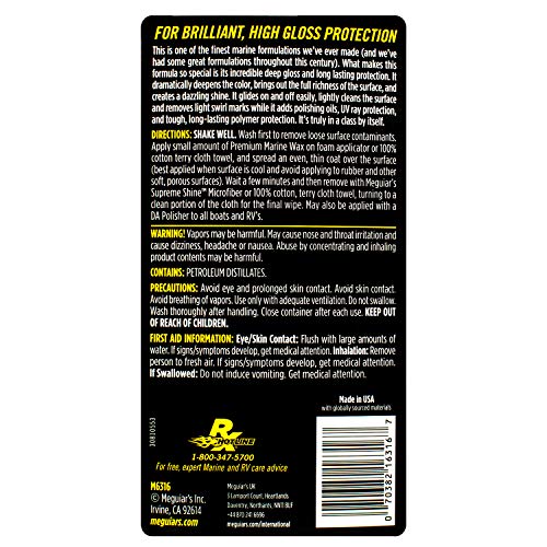 Meguiar's Flagship Premium Marine Wax M6316 - Synthetic RV and Boat - Durable Fiberglass and Gel Coat Protection for a Long-Lasting Shine - Professional-Grade with UV Protection, 16 Oz Liquid - size: 16 Fl Oz (Pack of 1)