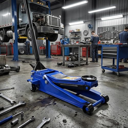 3 Ton Floor Jack with Dual Piston Quick Lift Pump Blue 3-Ton (6,600 lb) Capacity for Home Shop Garage Various Vehicles Horizontal Double Pump Heavy-Duty Steel Racing Floor Jack (with Foot Pedal)