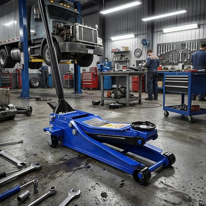 3 Ton Floor Jack with Dual Piston Quick Lift Pump Blue 3-Ton (6,600 lb) Capacity for Home Shop Garage Various Vehicles Horizontal Double Pump Heavy-Duty Steel Racing Floor Jack (with Foot Pedal)