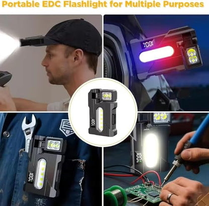 Wrrozz G5 Rechargeable EDC Flashlight, Black Flat Mini Pocket, Magnetic | Powerful 500 Lumens Super Bright Small Flash Light with Clip, 1500mAh Portable Keychain Torch for Outdoor Camping Emergencies - size: D-1 pack