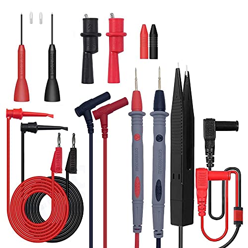 Multimeter Test Leads Set, Professional Leads Kit, Precision Sharp Probe Test Lead 1000V 20A Gold-Plated Probe Leads with Alligator Clips, Test Hooks, Test Probes Lead, Test Tweezer