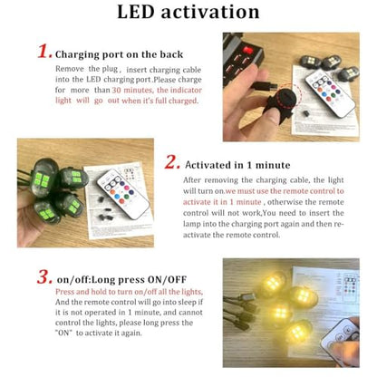 Upgraded 4PCS Mini Car Wireless LED Strobe Lights with Remote Control Wireless LED Lights for Car Motorcycle Bicycle Bike USB Rechargeable 8-Color Car Ambient Lighting Car Led Lights Interior