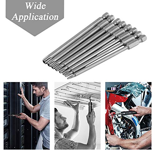 Mesee 8Pcs Magnetic Torx Head Screwdriver Bits with 1/4 Inch Shank, T8-T40 S2 Steel Star Torx Screwdriver Bit Set for Woodworking Home Repairing Tool Accessory - 100mm Length - size: 100mm