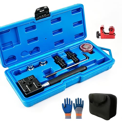 Brake Line Flaring Tool Kit, 3/16" and 1/4" SAE Double Flare Tool for Brake Lines Aluminum and Copper Tubing, Creates 45° Single, Double & Bubble Flares for Vehicle Brake & Hydraulic Lines Repair