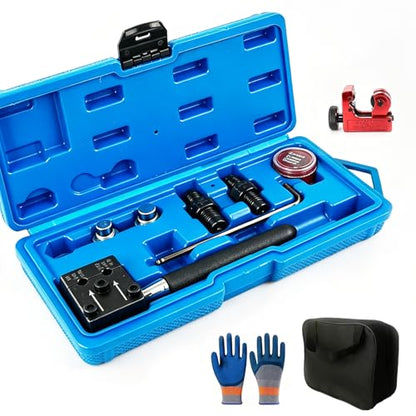 Brake Line Flaring Tool Kit, 3/16" and 1/4" SAE Double Flare Tool for Brake Lines Aluminum and Copper Tubing, Creates 45° Single, Double & Bubble Flares for Vehicle Brake & Hydraulic Lines Repair