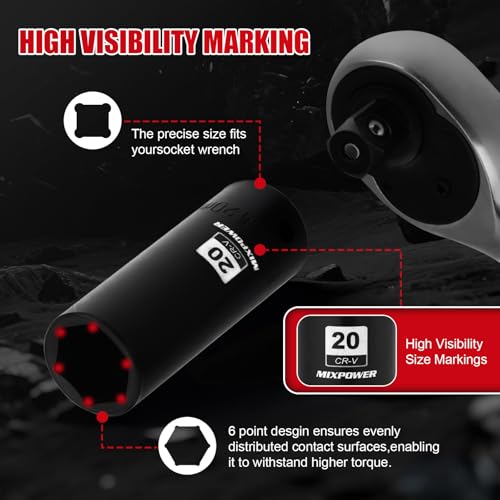 MIXPOWER 33 PCS 1/2” Drive Impact Socket Set, 10 to 36mm Deep Socket, 6-Point Hex Socket with Portable Case,Metric,CR-V&CR-MO Steel - size: 33 PCS(10MM-36MM)