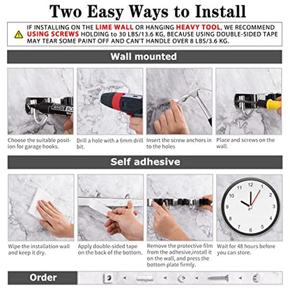 AceMining Broom Holder Wall Mount, 3 Racks 4 Hooks Heavy Duty Mop Organizer | Mop Holder Wall Mount and Broom Hanger for Garage, Laundry Room, Kitchen and Utility Storage - color: 3 Racks & 4 Hooks (Silver) - 1 Pack