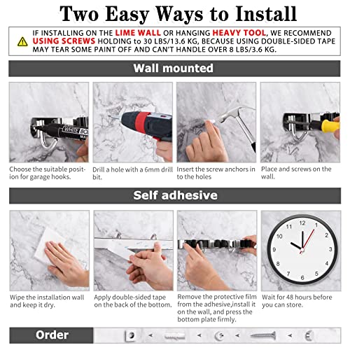 2 Pack Broom Holder Wall Mount, 5 Racks 4 Hooks Mop and Broom Organizer | Mop Holder Wall Mount and Broom Hanger for Garage, Laundry Room, Kitchen and Utility Storage - color: 5 Racks & 4 Hooks (Silver) - 2 Pack