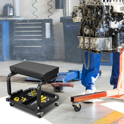 Torin ATR6300B Rolling Creeper Garage/Shop Seat: Padded Mechanic Stool with Tool Tray Storage, Black Large - style: Creeper seat-250lbs-Black