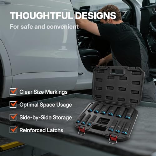 BLACK CANYON 12-Piece 1/2" Drive Deep Impact Socket Set, SAE 6-Point Sockets, Cr-Mo Impact Grade Steel, Heavy-Duty Storage Case for Automotive, Truck & Equipment Repair - size: 12 Piece