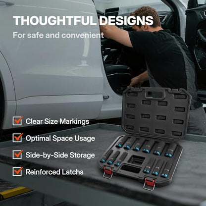 BLACK CANYON 12-Piece 1/2" Drive Deep Impact Socket Set, SAE 6-Point Sockets, Cr-Mo Impact Grade Steel, Heavy-Duty Storage Case for Automotive, Truck & Equipment Repair - size: 12 Piece