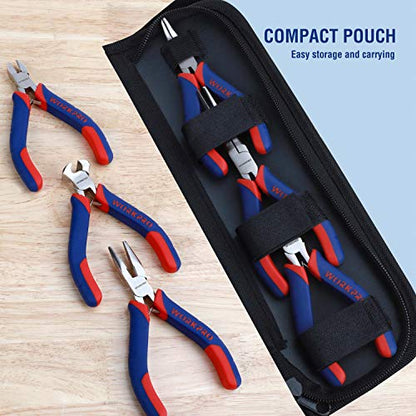 WORKPRO 6-piece Mini Pliers Set with Pouch | Needle Nose, Diagonal, Long Nose, Bent Nose, End Cutting and Linesman, for Making Crafts, Repairing Electronic with Pouch - color: Blue