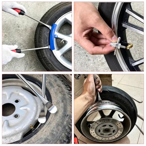 14.5"/37cm Tire Spoons Motorcycle, Dirt Bike Tire Spoon Set, Professional Tire Changing Spoons Lever Iron Tool Kit with 3 Rim Protectors & Valve Core Set